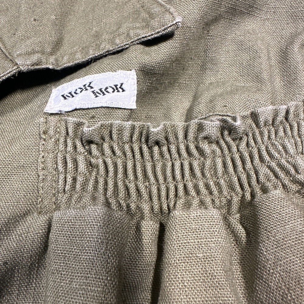 Vintage Nok Nok Dress Womens M Army Green Military Inspired Ramie Cotton Midi - Picture 4 of 12